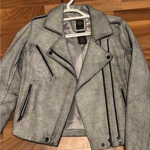 Crackle grey/white Leather Harley Davidson jacket medium